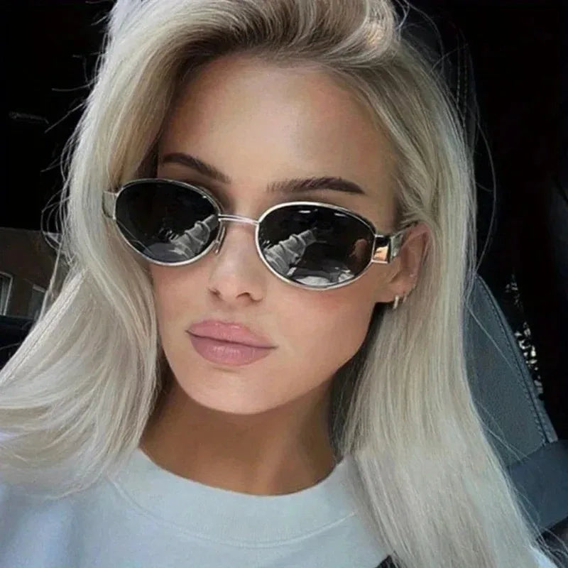 New oval sunglasses for women and men, trendy metal frame, classic lenses