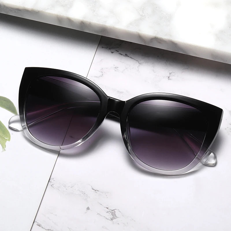 Women's Fashion Retro Cat Eye Sunglasses Gradient Lens Simple Wide Design