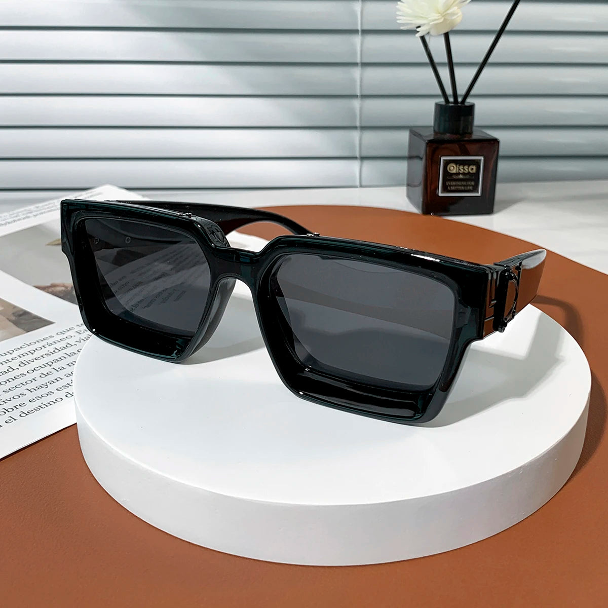 Lunettes de soleil noires carrées pour hommes et femmes