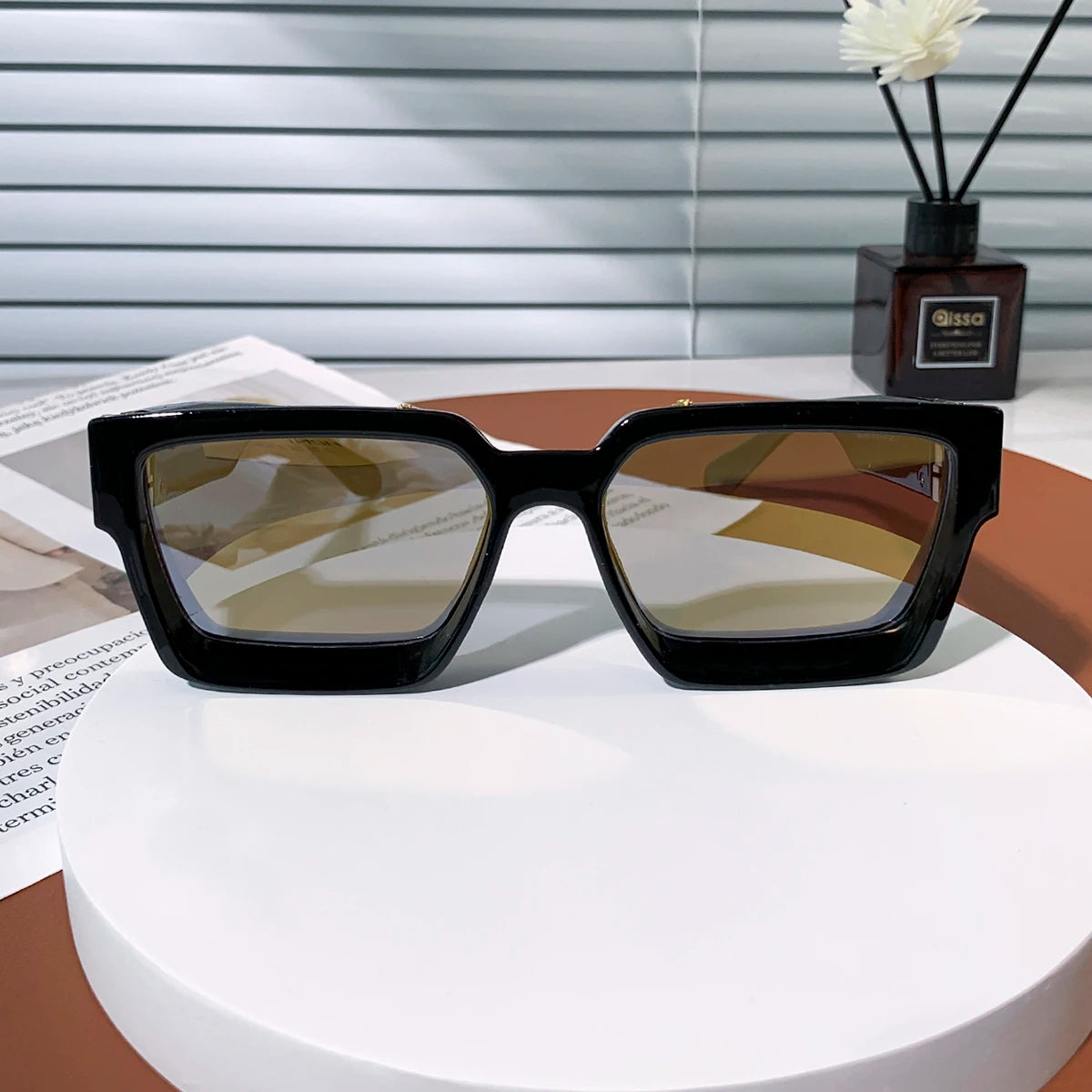 Lunettes de soleil noires carrées pour hommes et femmes