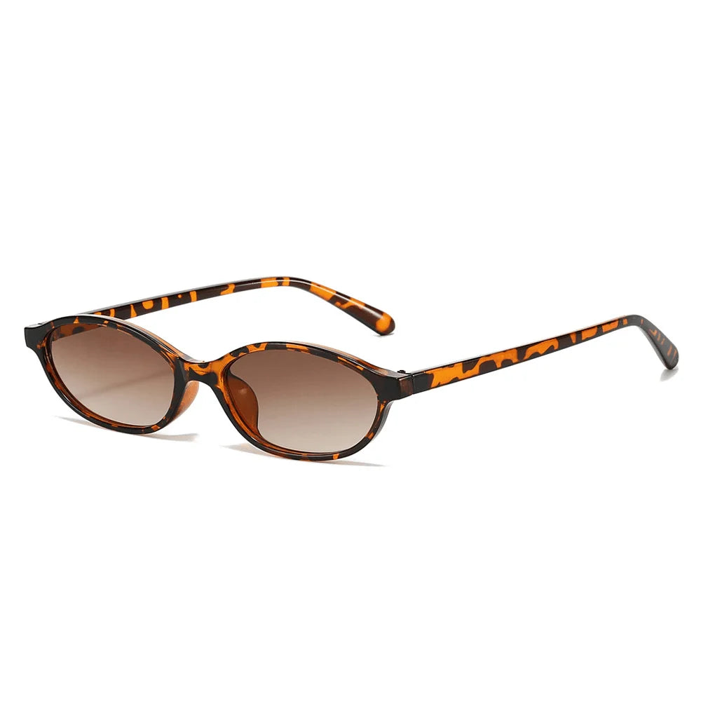 Women's brown leopard sunglasses, small frame, oval retro style