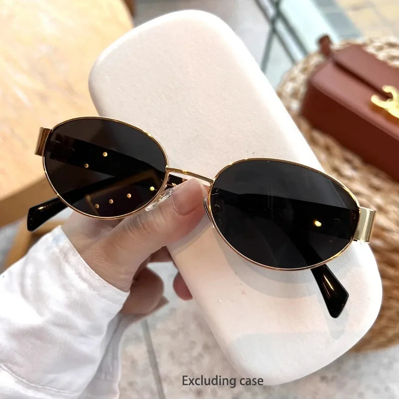 New oval sunglasses for women and men, trendy metal frame, classic lenses