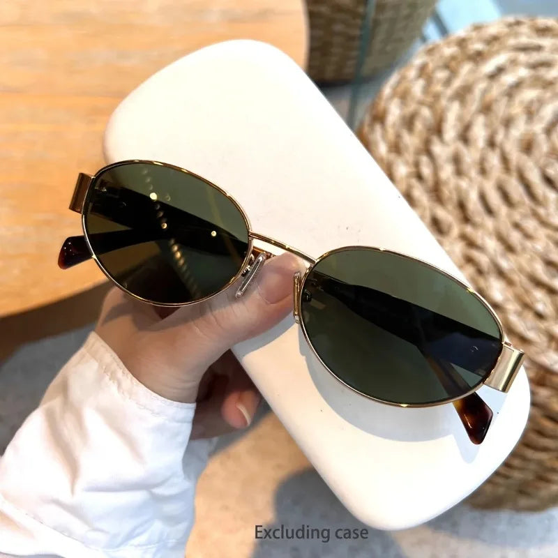 New oval sunglasses for women and men, trendy metal frame, classic lenses