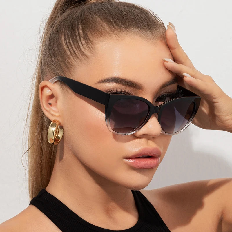 Women's Fashion Retro Cat Eye Sunglasses Gradient Lens Simple Wide Design