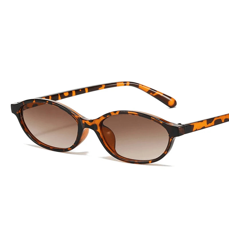 Women's brown leopard sunglasses, small frame, oval retro style