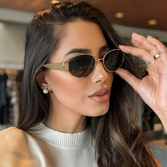 New oval sunglasses for women and men, trendy metal frame, classic lenses