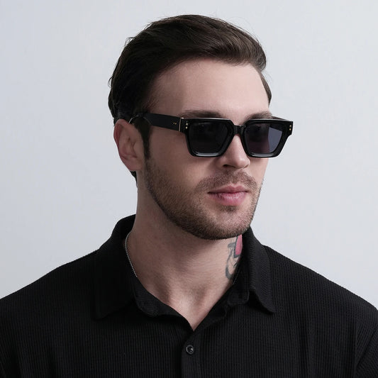 Lunettes de soleil carrées noires de luxe pour hommes et femmes